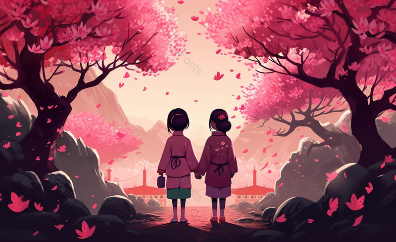 朋友一起出游旅游背影插画背景,插画/手绘图,插画/手绘图库,插画/手绘图下载,插画/手绘